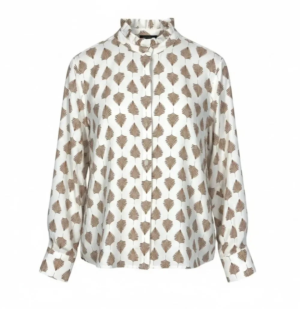 Ann Taylor Women's Size L Ruffle Neck Button-Up Top Blousy Relaxed Fit Career